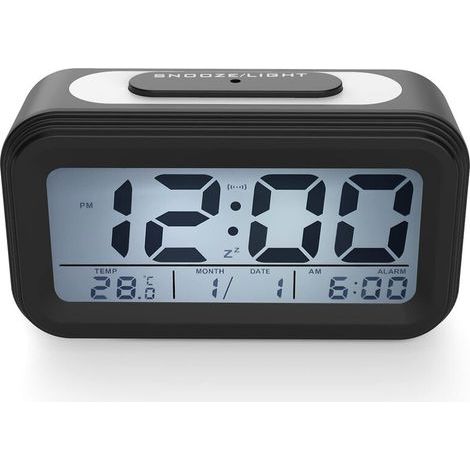 Elektronische Uhr mit LED-Anzeige, Wecker und Dunkelheitssensor, schwarz (1/5)