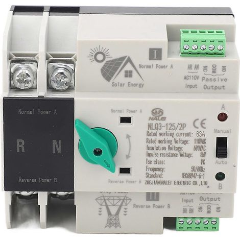 Automatischer Dual-Power-Umschalter für PV-Wechselrichter mit Millisekunden-Schaltung, 2-polig, 110 V, 63 A, Stromkreis