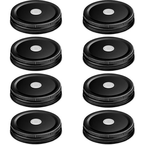 Lot de 8 couvercles métalliques à ouverture standard pour bocaux Mason, avec trou pour paille, étanches et réutilisables, 6,9 cm (noir) (1/5)