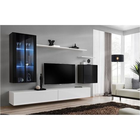 Ensemble meuble TV mural  - Switch XII - 270 cm x 160 cm x 40 cm - Noir et blanc - Livraison gratuite