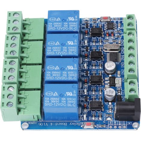 Scheda relè a 4 canali, velocità di trasmissione 9600 baud, relè, componenti di controllo industriale per alimentatori, STM8S103F3-Crezuo