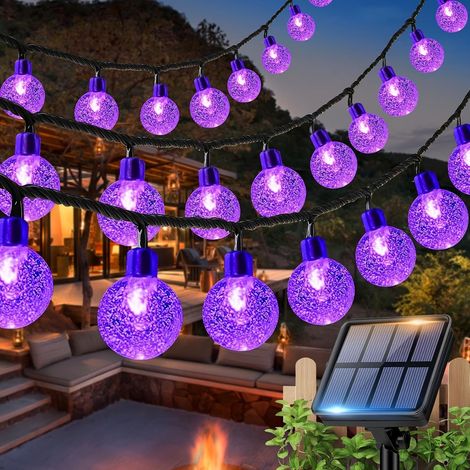 Guirnalda de luces solares para exteriores, ideal para decorar el jardín, el balcón y fiestas (luz morada, 1 unidad). (1/5)