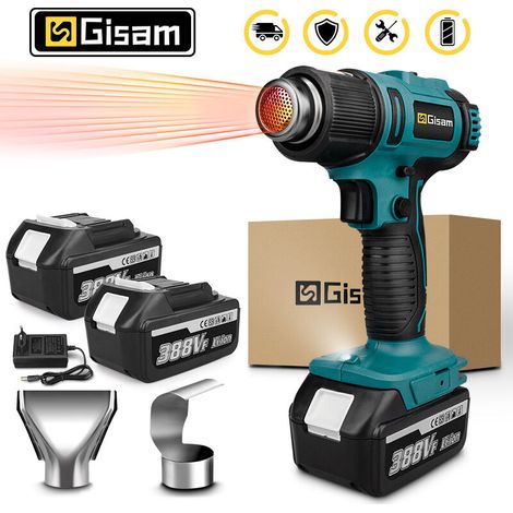 Pistolet chauffant électrique rechargeable 2000 W, pistolet thermique portatif avec buse- 2 batteries (1/5)