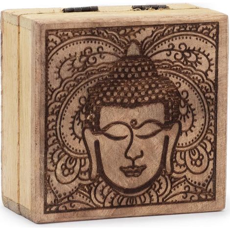 Caja Cuadrada PequeÃ±a 10x10x4.2cm - Cara de Buda Grabado Negro