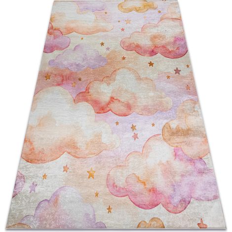 BAMBINO 61510 washing carpet Clouds, stars for children anti-slip - cream / pink beige 80x150 cm (1/5)