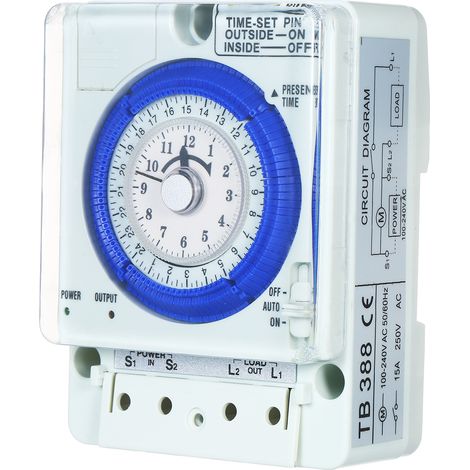 SJLERST Minuterie mécanique 24 heures avec pile, bouton-poussoir, 100 V-240 V, 15 A, rail DIN, pour lampes LED à économie d'énergie (1/5)