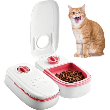 Distributeur automatique de nourriture pour chats, nourriture humide, 2 repas, distribution automatique, avec minuterie de 48 heures, 700 ml, pour chats et petits chiens, compatible avec la nourriture (1/5)