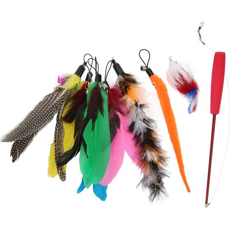 Baguette à plumes pour chat (9 pièces) - 3 sections rétractables - Jouet interactif à plumes pour chats et chatons (1/5)