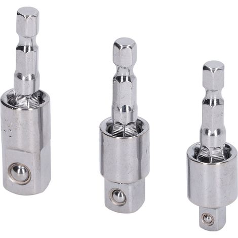Lot de 3 adaptateurs rotatifs sphériques 1/4po hex vers 1/4, 3/8, 1/2po carré en acier vanadium chromé argent pour visseuse perçeuse (1/5)