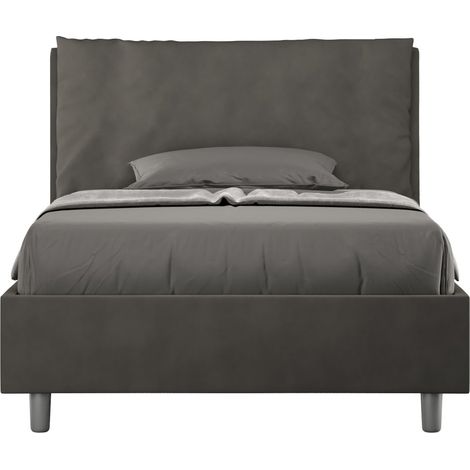 Letto una piazza e mezza rivestito in Microfibra con cuscini xl - ANTEA LARGE - Dimensione Rete: 120x200 - Colore: Grigio - Tipologia Letto: Con Rete e Contenitore