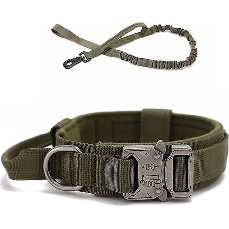 (arme Verte-m)  Collier De Chien Tactique Avec Poigne De Commande Collier Rglable Militaire En Nylon, Boucle En Mtal, Rembourr Pour Chiens De Tail (1/5)