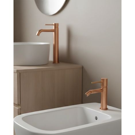 Exagonshop Coppia rubinetti lavabo alto e bidet senza scarico oro