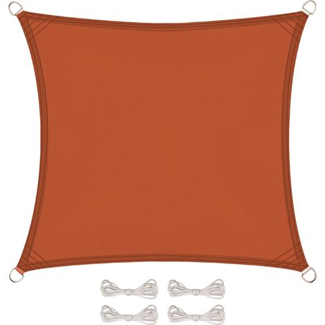 Linxor – Voile d'ombrage carré 2 x 2 m – Tissu polyester 160 g/m² résistant aux UV – Installation facile avec cordes nylon – Couleur terracotta