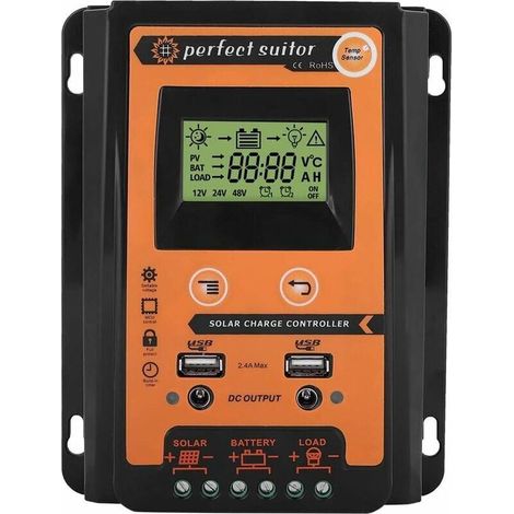 Regolatore di carica solare MPTT 12V/24V, doppia porta USB, regolatore di batteria per pannelli solari, display LCD, regolatore di corrente del pannello 30A, nero/arancione -Crezuo