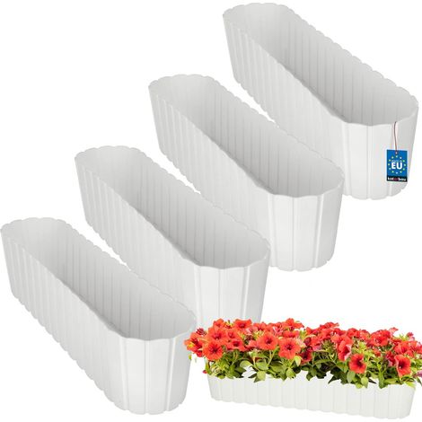 Pot de fleurs ovale blanc rustique 60 cm, lot de 4, pour balcon ou terrasse (1/5)