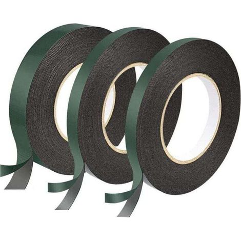 3 Rouleaux Ruban Adhésif Double Face 12mm et 25mm, Ruban Mousse Fort, Imperméable, Isolant, Étanche, Anti-Chocs, Résistant à la Chaleur (1/4)