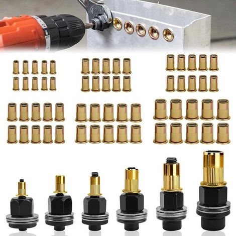 Kit de remachadora manual，6 piezas，con 60 tuercas，Juego de herramientas para tuercas remachables M3 M4 M5 M6 M8 M10，para chapa de acero (1/5)