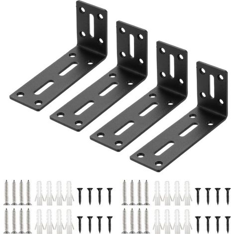 Escuadra en forma de L - Escuadra en ángulo recto con tornillos - Para fijar muebles y estantes - Color negro - 60 x 120 x 40 mm - 4 unidades (1/5)