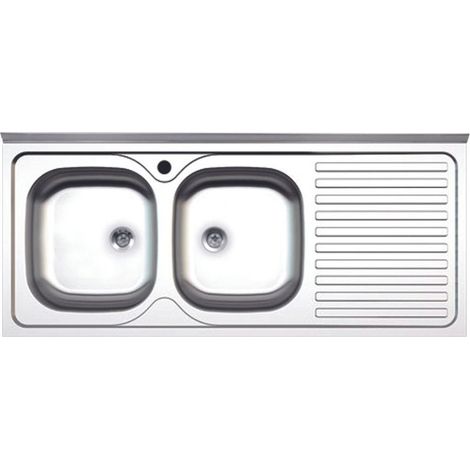 Lavello cucina due vasche con gocciolatoio dx acciaio da appoggio 50x120 cm(N127DX)