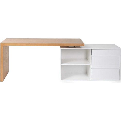 Bureau modulable design blanc brillant et bois clair frêne L160-235 cm NEW MAX (1/5)