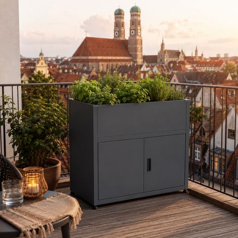 KGT Hochbeet UrbanGrow M-Space ECO-Line 101x51 cm Stahl anthrazit-grau Integrierter Stauraum Versteckter Wasserablauf (1/5)