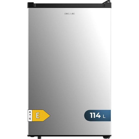 Minifrigo in acciaio inox alto 83,6 cm e largo 50,6 cm con capacità di 114 litri, classe energetica E, Crisper Box, luce interna a LED e controllo meccanico della temperatura.