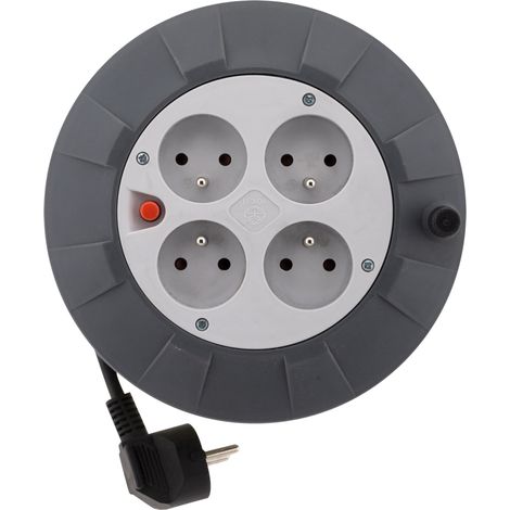 Enrouleur H05VV-F 4 prises 3G1mm² 5m + coupe-circuit - Gris - Zenitech