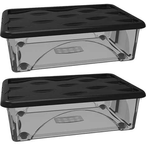 2 Scatole Multiuso 60x40x18 Organizer Box Portaoggetti Contenitore 30LT STORAGE Salvaspazio con Coperchio Nero e 4 Ruote Sovrapponibile cassa organizzazione cesta indumenti Casa Bagno Ufficio (1/5)