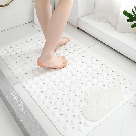 Tapis de douche antidérapant et antifongique pour personnes âgées, 80 x 50 cm, avec fonction massage des pieds, ventouses, facile à nettoyer, blanc. (1/5)