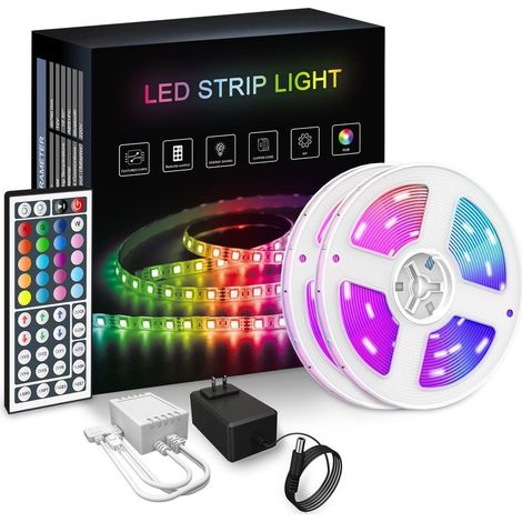 Bande LED 10M Bluetooth(5M2PCS), Ruban Lumineux LED SMD 5050 RGB Multicolore avec Télécommande à Infrarouge 44 Touches + Alimentation 12V, Kit de Bandeau LED Flexible pour Décoration Maison [Classe é (1/5)