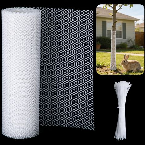 Protection de tronc d'arbre en maille de 6 m – Protection contre l'écorce d'arbre – Filet de protection flexible avec 100 attaches pour protéger les arbres contre les tondeuses à chevreuil (1/5)