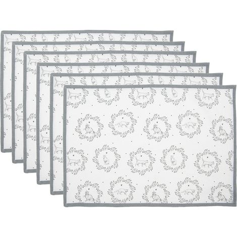 Lot de 6 Sets de Table en Coton Décoratifs Motif Chat Blanc et Gris 48 x 33 cm - PANGIVO (1/5)