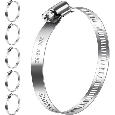 Colliers de serrage 59-82mm, lot de 6 colliers de serrage réglables en acier inoxydable 304, assortiment de colliers de serrage pour tuyau de piscine, tuyau d'aspiration, tuyau de transfert (1/5)