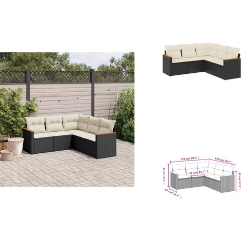 Salon de jardin 5 pcs avec coussins noir résine tressée - Ensemble Salon De Jardin - Meuble Extérieur - Résine Tressée - Rotin Synthétique - Canapé D'extérieur (1/3)