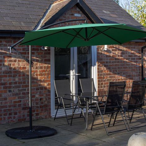 Outdoor 4 Person Rectangular Glass Top Garden Dining Table Chairs With Green Banana Parasol and Base Set (1/5)