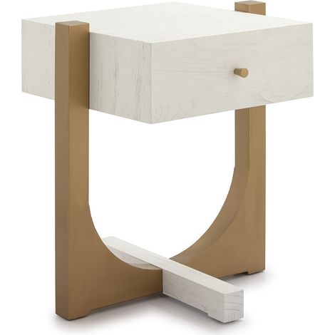 Table de chevet 1 tiroir bois massif blanc et pied métal doré Klass (1/4)