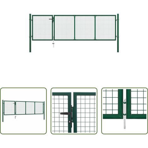 Clôture de jardin - Portail de jardin en acier vert 350 x 100 cm (1/5)