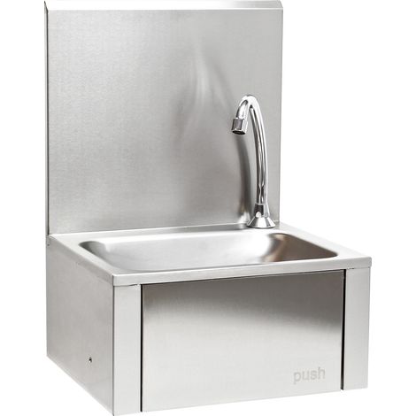 Xpotool – Évier en acier fin 1 bac – 390 x 355 x 565 mm – Commande au genou – Lavabo gastronomique avec paroi arrière – Montage mural hygiénique