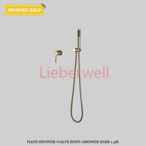 Ensemble de douche dissimulée mural BrushedGold avec mitigeur en laiton pomme de douche de pluie à main et robinet chaud-froid pour salle de bain (1/4)