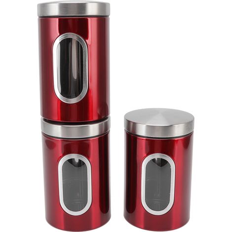 Boîtes de conservation alimentaire en acier inoxydable réutilisables pratiques compactes durables rouges lot de 3 pour cuisine (1/5)