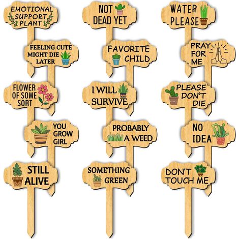 Lot de 15 étiquettes amusantes pour plantes, marqueurs d'herbes aromatiques en bois, étiquettes de type T, étiquettes de jardin et de serre avec mots imprimés, étiquettes de jardin pour (1/5)