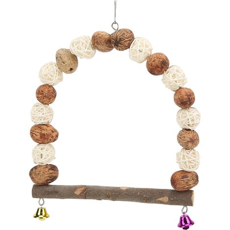 Balançoire à mâcher pour oiseaux, noix de pécan en bois, boule en rotin, perroquet suspendu, perche avec cloches pour calopsitte, inséparable (1/5)