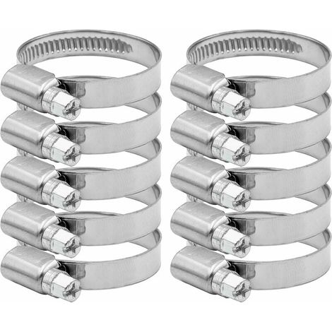 10 abrazaderas de manguera de acero inoxidable, aptas para diámetros de 27-51 mm. (1/5)
