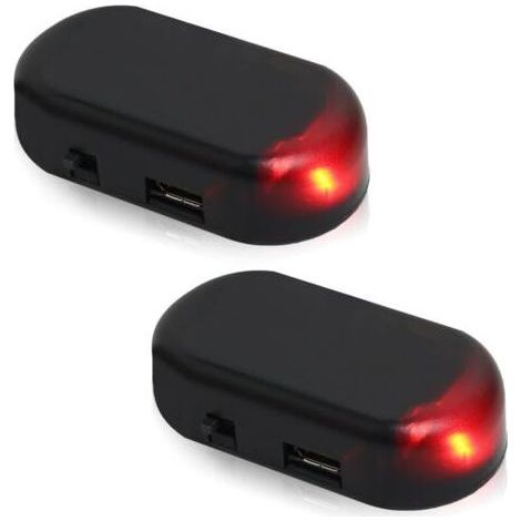 2 Pieces Solar Car Alarm Car Alarm Light LED Simulated Solar Alarm Lights Security Warning Anti-Theft Flash Flashing with USB Port for Most Cars(Red (1/5)