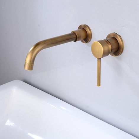 Wandmontierte Badezimmerarmatur aus massivem Messing, Warm- und Kaltwasser, 360° schwenkbarer Auslauf, Einhebel-Zweilocharmatur für Waschbecken. (1/5)