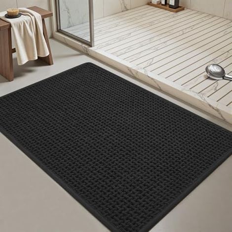 Tappetino da bagno 60  90 cm antiscivolo in ciniglia, lavabile in lavatrice, super assorbente, nero