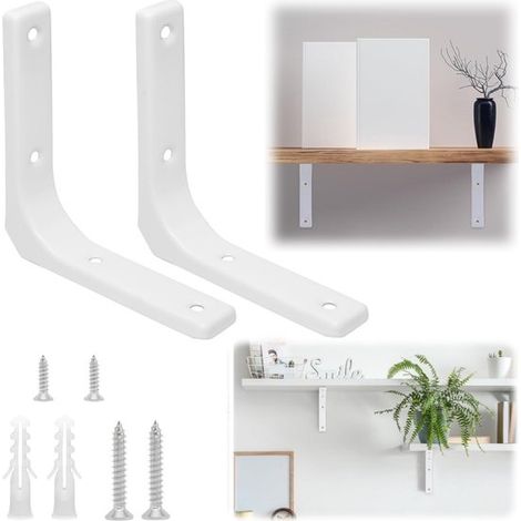 Équerres murales en L lot de 2 - supports d'étagère 15 x 12,5 cm, blanches (1/5)