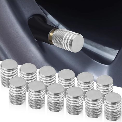 12 Pièces Bouchons De Valve De Pneu, Bouchons Tige De Valve Pneu en Aluminium avec Joint, Bouchons Valve Pneu, Chapeaux Anti-Poussière Voiture pour Voiture, Moto, Bicyclette(Argent) (1/5)