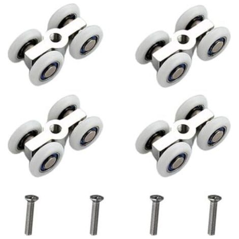 Roulettes pour portes coulissantes, lot de 4, roulettes silencieuses à 4 roues, chariot de porte coulissante en alliage de zinc, système de roulettes de douche avec filetage M6, Ø 20 mm, convient aux (1/4)
