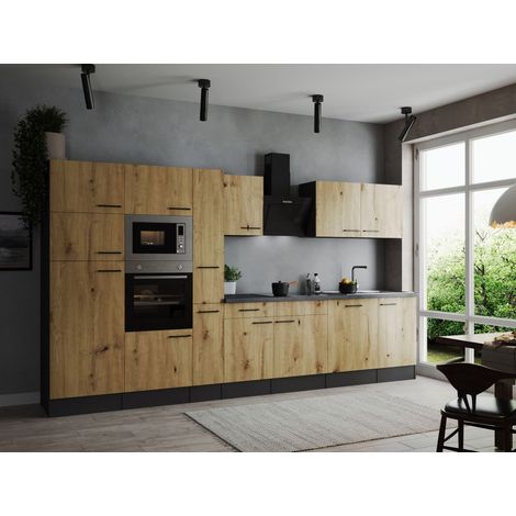 Küche Küchenzeile Küchenblock Grau Matt Artisan Eiche Oliver 370 cm Respekta
